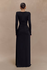 Deanna Long Sleeve Gathered Maxi Dress - Black